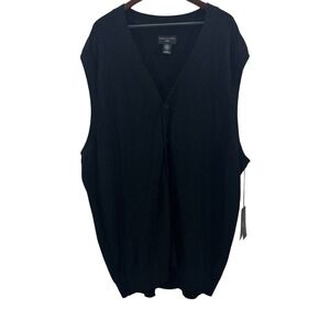Shaquille ONeal Men 3XLT Black Sweater Vest V Neck Button Up New Tags